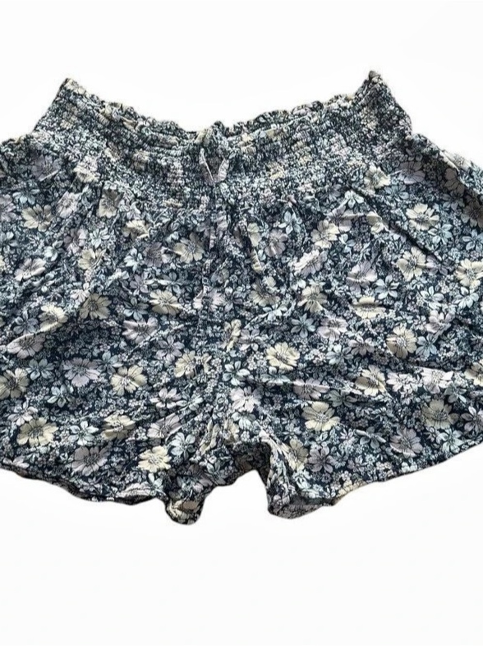 Laundry Shelli Segal Floral Smocked Waist Shorts Medium Blue Cream Pull On